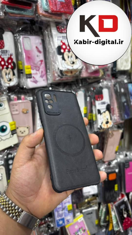 قاب گوشی Redmi Note 10 4G / Redmi Note 10S / Poco M5S شیائومی چرمی ژله ای طرح مگ سیف Fierre Shann محافظ لنز دار مشکی