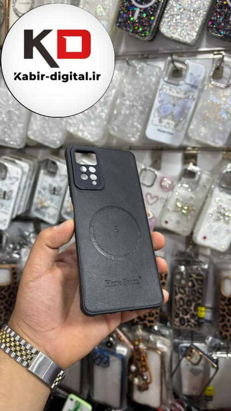 قاب گوشی Redmi Note 11 Pro - Redmi Note 12 Pro 4G شیائومی چرمی ژله ای طرح مگ سیف Fierre Shann محافظ لنز دار مشکی