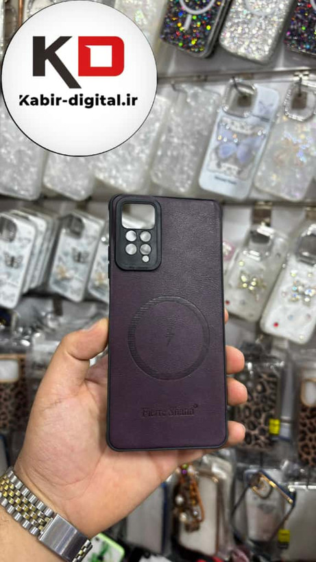 قاب گوشی Redmi Note 11 Pro - Redmi Note 12 Pro 4G شیائومی چرمی ژله ای طرح مگ سیف Fierre Shann محافظ لنز دار بنفش تیره