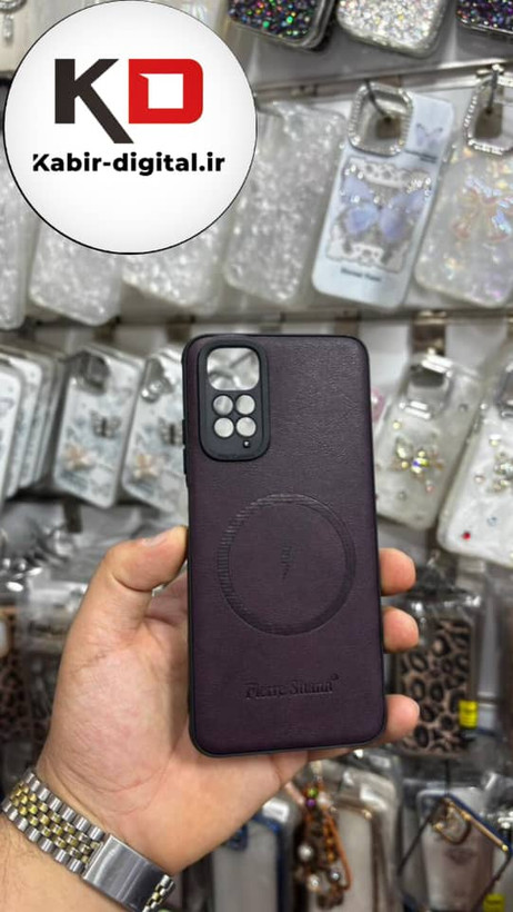 قاب گوشی Redmi Note 11 - Redmi Note 11s شیائومی چرمی ژله ای طرح مگ سیف Fierre Shann محافظ لنز دار بمفش تیره