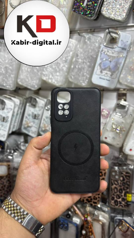 قاب گوشی Redmi Note 11 - Redmi Note 11s شیائومی چرمی ژله ای طرح مگ سیف Fierre Shann محافظ لنز دار مشکی