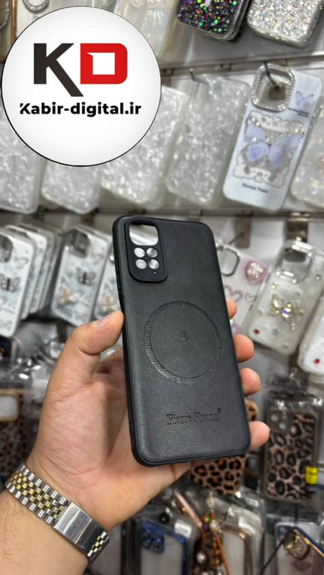 قاب گوشی Redmi Note 11 - Redmi Note 11s شیائومی چرمی ژله ای طرح مگ سیف Fierre Shann محافظ لنز دار مشکی