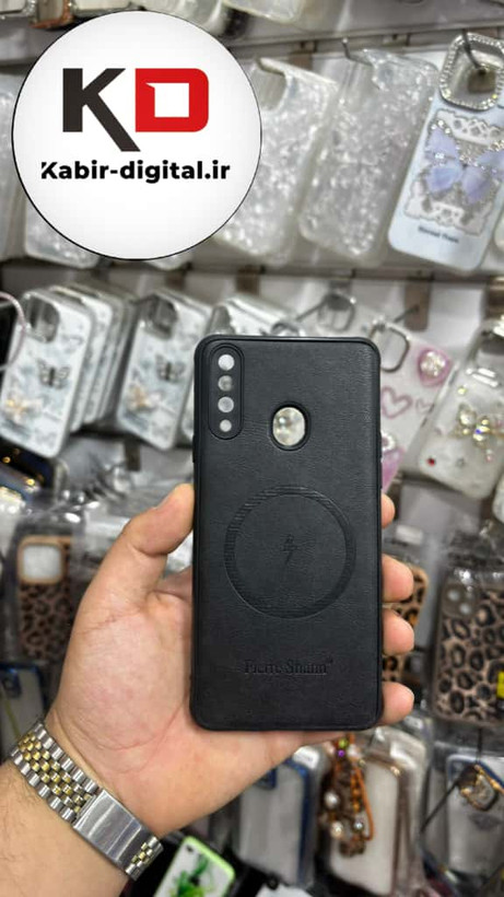 قاب گوشی Galaxy A20s سامسونگ چرمی ژله ای طرح مگ سیف Fierre Shann محافظ لنز دار مشکی