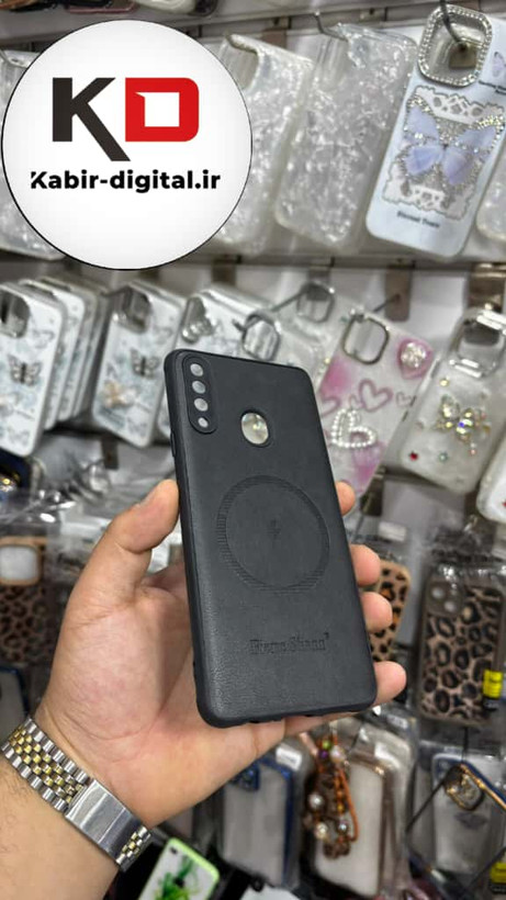 قاب گوشی Galaxy A20s سامسونگ چرمی ژله ای طرح مگ سیف Fierre Shann محافظ لنز دار مشکی