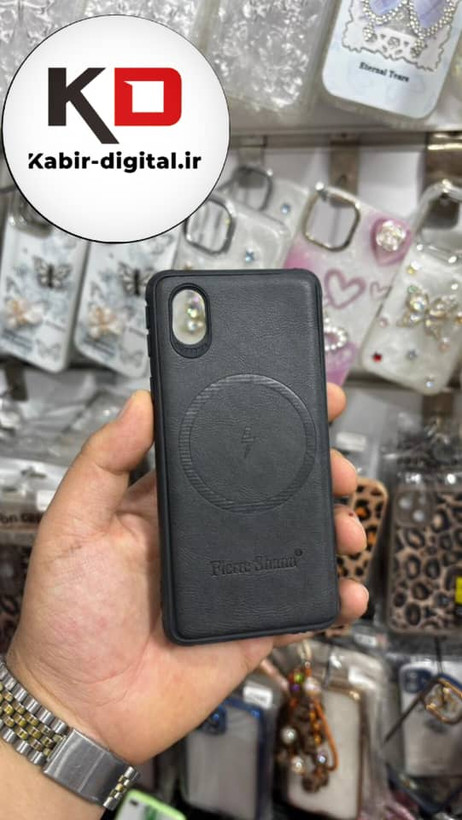 قاب گوشی Galaxy A01 core سامسونگ چرمی ژله ای طرح مگ سیف Fierre Shann محافظ لنز دار مشکی