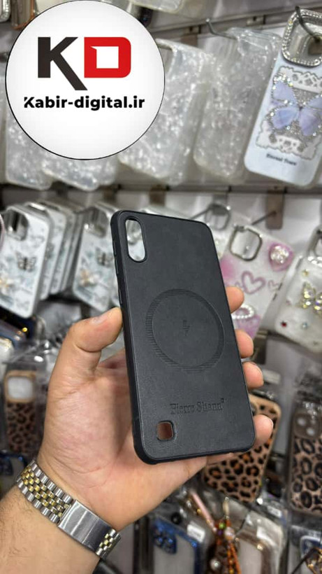 قاب گوشی Galaxy A10 سامسونگ چرمی ژله ای طرح مگ سیف Fierre Shann محافظ لنز دار مشکی