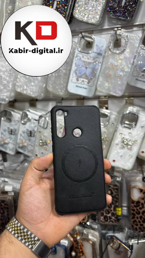 قاب گوشی Redmi Note 8 شیائومی چرمی ژله ای طرح مگ سیف Fierre Shann محافظ لنز دار مشکی