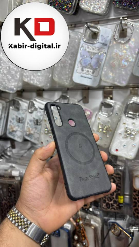 قاب گوشی Redmi Note 8 شیائومی چرمی ژله ای طرح مگ سیف Fierre Shann محافظ لنز دار خاکستری