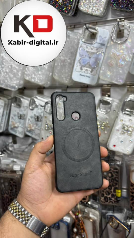 قاب گوشی Redmi Note 8 شیائومی چرمی ژله ای طرح مگ سیف Fierre Shann محافظ لنز دار خاکستری