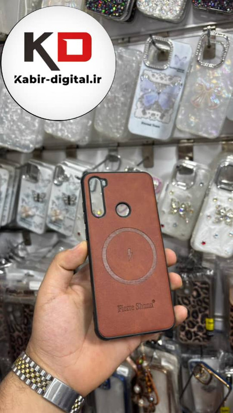 قاب گوشی Redmi Note 8 شیائومی چرمی ژله ای طرح مگ سیف Fierre Shann محافظ لنز دار قهوه ایی