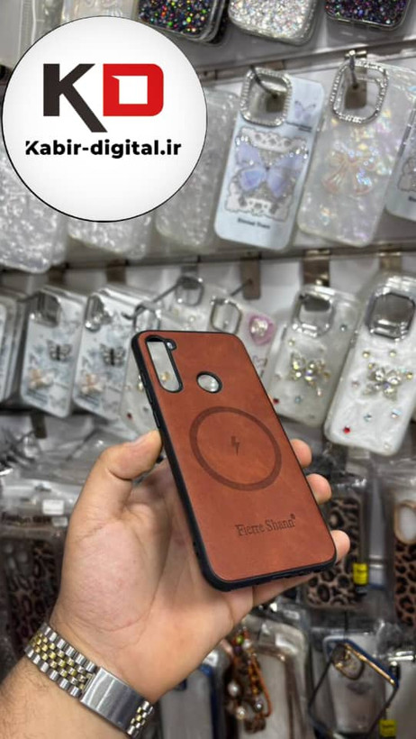 قاب گوشی Redmi Note 8 شیائومی چرمی ژله ای طرح مگ سیف Fierre Shann محافظ لنز دار قهوه ایی