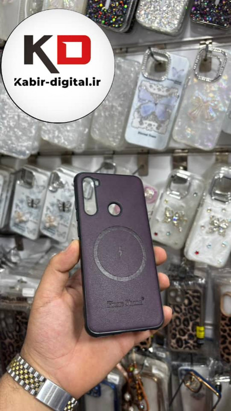 قاب گوشی Redmi Note 8 شیائومی چرمی ژله ای طرح مگ سیف Fierre Shann محافظ لنز دار بنفش تیره