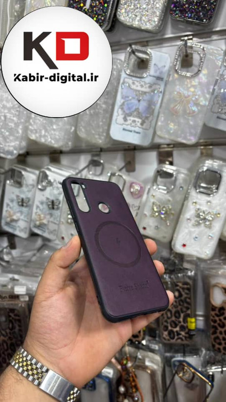 قاب گوشی Redmi Note 8 شیائومی چرمی ژله ای طرح مگ سیف Fierre Shann محافظ لنز دار بنفش تیره