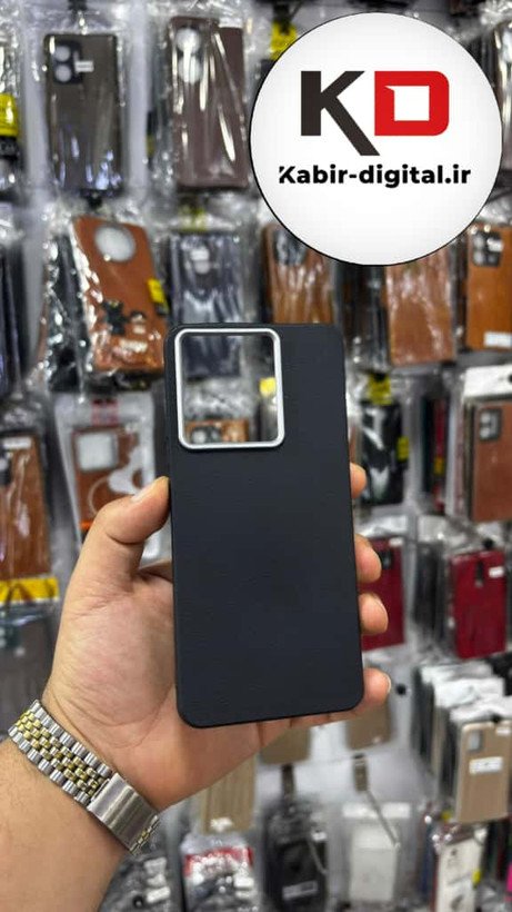 قاب گوشی Redmi Note 13 4G شیائومی لدر دیزاین SOFT Lether Design سیلیکونی پاپ سوکت دار عروسکی طرح چرم مشکی