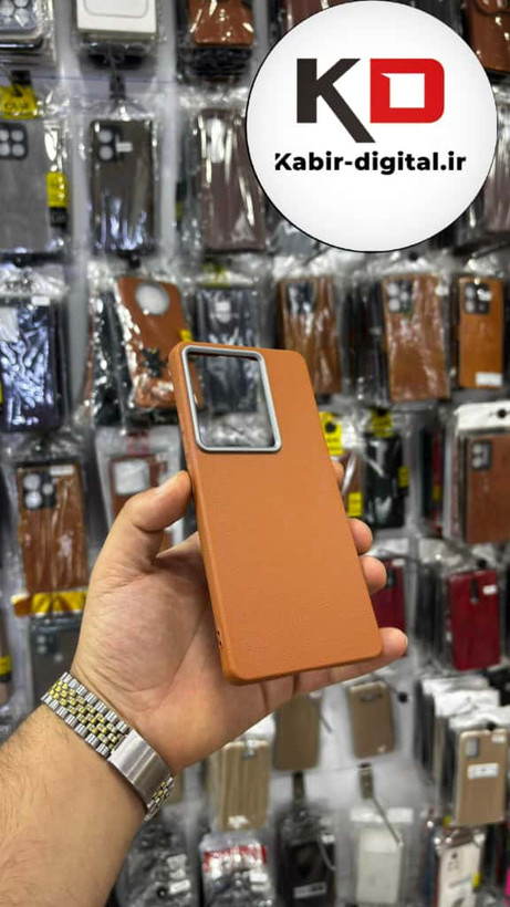 قاب گوشی Redmi Note 13 Pro 4G / Poco M6 Pro 4G / Redmi Note 14S شیائومی لدر دیزاین SOFT Lether Design سیلیکونی پاپ سوکت دار عروسکی طرح چرم قهوه ایی