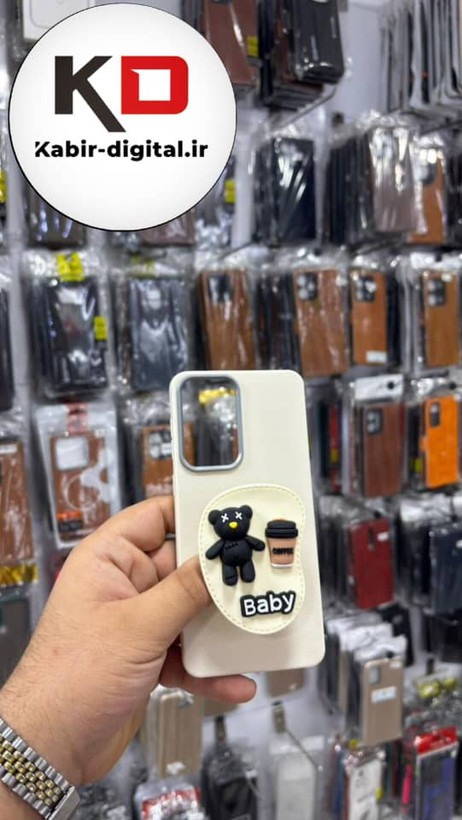 قاب گوشی Galaxy A33 سامسونگ لدر دیزاین SOFT Lether Design سیلیکونی پاپ سوکت دار عروسکی طرح چرم کرمی