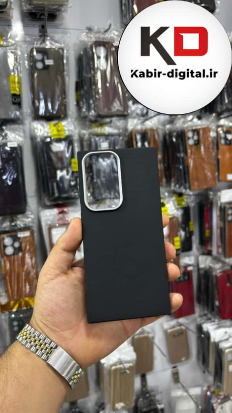 قاب گوشی Galaxy S23 Ultra سامسونگ لدر دیزاین SOFT Lether Design سیلیکونی پاپ سوکت دار عروسکی طرح چرم مشکی