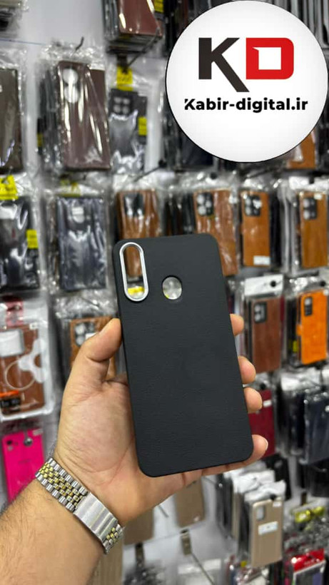 قاب گوشی Galaxy A20s سامسونگ لدر دیزاین SOFT Lether Design سیلیکونی پاپ سوکت دار عروسکی طرح چرم مشکی