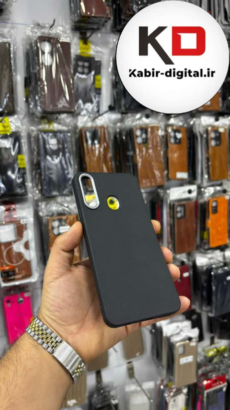 قاب گوشی Galaxy A20s سامسونگ لدر دیزاین SOFT Lether Design سیلیکونی پاپ سوکت دار عروسکی طرح چرم مشکی