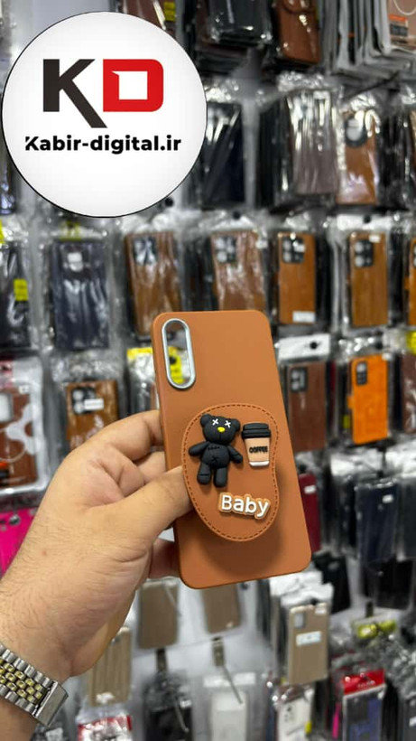 قاب گوشی Galaxy A50/A50s/A30s سامسونگ لدر دیزاین SOFT Lether Design سیلیکونی پاپ سوکت دار عروسکی طرح چرم قهوه ایی