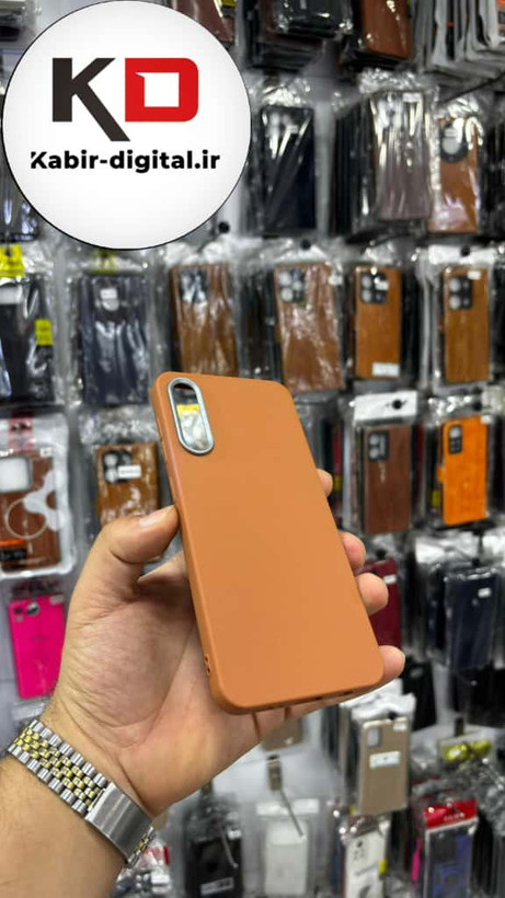 قاب گوشی Galaxy A50/A50s/A30s سامسونگ لدر دیزاین SOFT Lether Design سیلیکونی پاپ سوکت دار عروسکی طرح چرم قهوه ایی