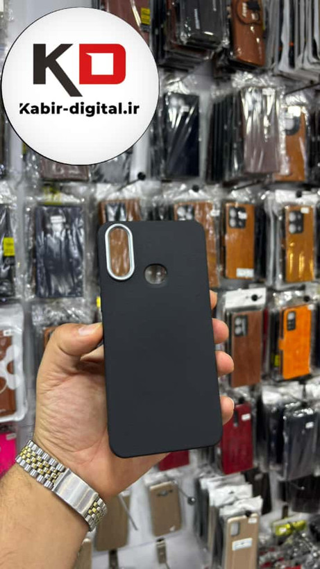 قاب گوشی Galaxy A10s سامسونگ لدر دیزاین SOFT Lether Design سیلیکونی پاپ سوکت دار عروسکی طرح چرم مشکی