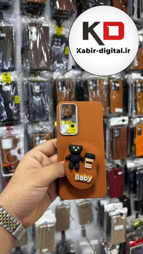قاب گوشی Galaxy A35/A55 سامسونگ لدر دیزاین SOFT Lether Design سیلیکونی پاپ سوکت دار عروسکی طرح چرم قهوه ایی