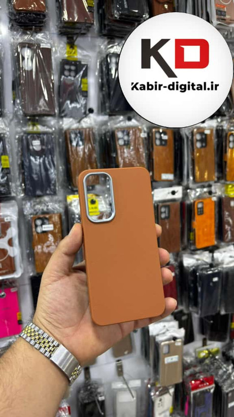 قاب گوشی Galaxy A54 سامسونگ لدر دیزاین SOFT Lether Design سیلیکونی پاپ سوکت دار عروسکی طرح چرم قهوه ایی