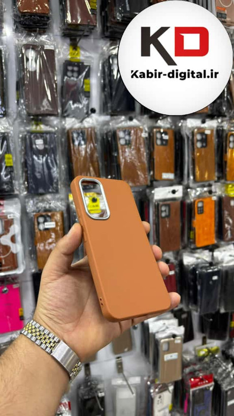 قاب گوشی Galaxy A54 سامسونگ لدر دیزاین SOFT Lether Design سیلیکونی پاپ سوکت دار عروسکی طرح چرم قهوه ایی