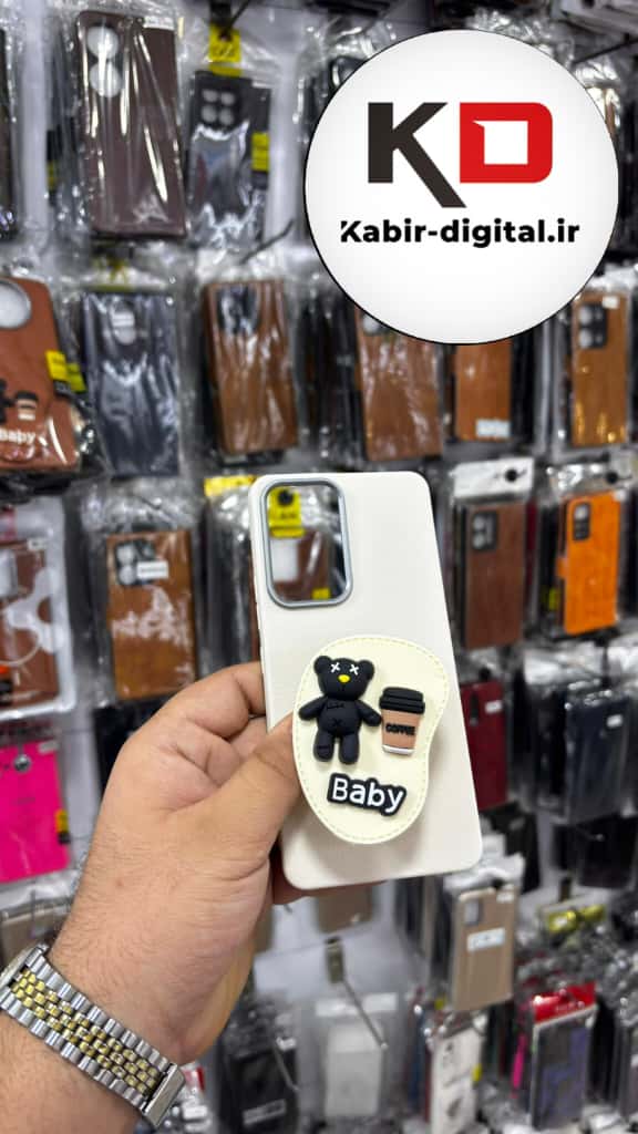 قاب گوشی Galaxy A53 سامسونگ لدر دیزاین SOFT Lether Design سیلیکونی پاپ سوکت دار عروسکی طرح چرم کرمی
