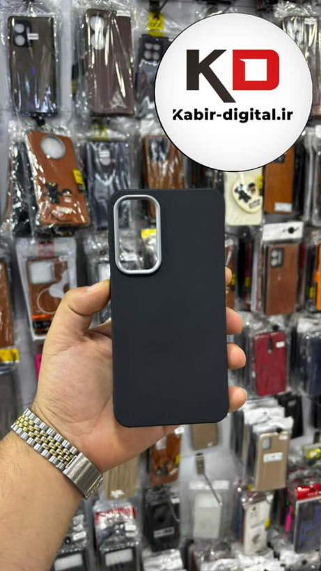 قاب گوشی Galaxy S23 FE سامسونگ لدر دیزاین SOFT Lether Design سیلیکونی پاپ سوکت دار عروسکی طرح چرم مشکی