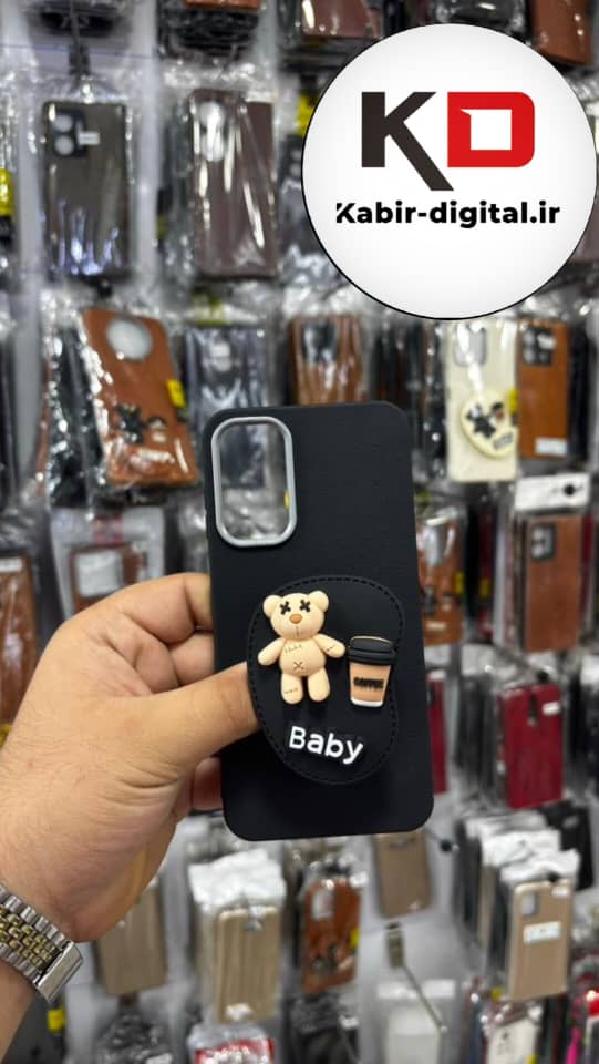 قاب گوشی Galaxy A24 سامسونگ لدر دیزاین SOFT Lether Design سیلیکونی پاپ سوکت دار عروسکی طرح چرم مشکی