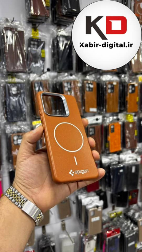 قاب گوشی Redmi Note 13 4G شیائومی لدر دیزاین SOFT Lether Design اسپیگن Spigen سیلیکونی طرح مگ سیف قهوه ایی