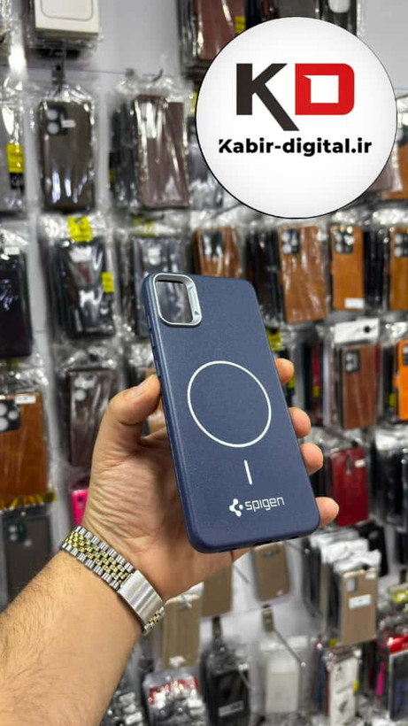 قاب گوشی Galaxy A05 سامسونگ لدر دیزاین SOFT Lether Design اسپیگن Spigen سیلیکونی طرح مگ سیف سرمه ای