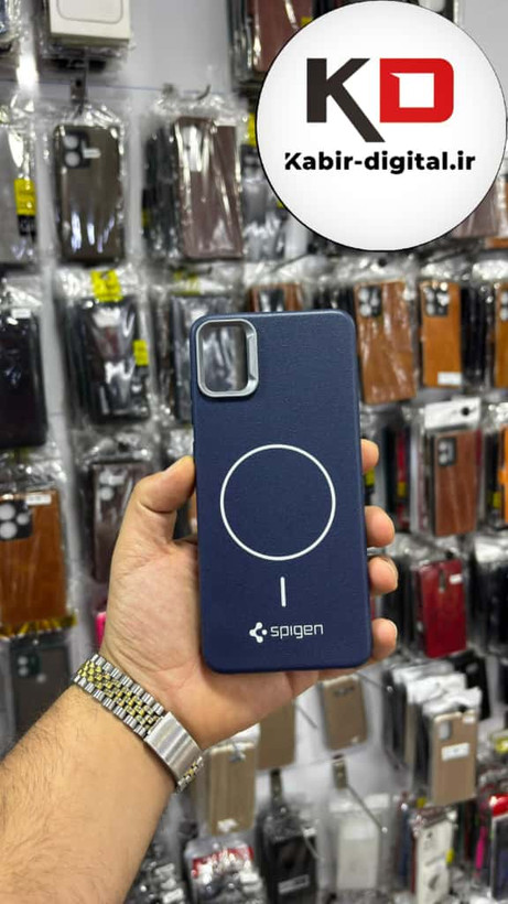قاب گوشی Galaxy A05 سامسونگ لدر دیزاین SOFT Lether Design اسپیگن Spigen سیلیکونی طرح مگ سیف سرمه ای
