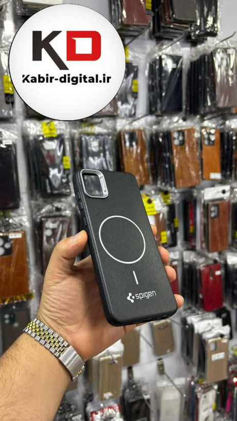 قاب گوشی Galaxy A05 سامسونگ لدر دیزاین SOFT Lether Design اسپیگن Spigen سیلیکونی طرح مگ سیف مشکی