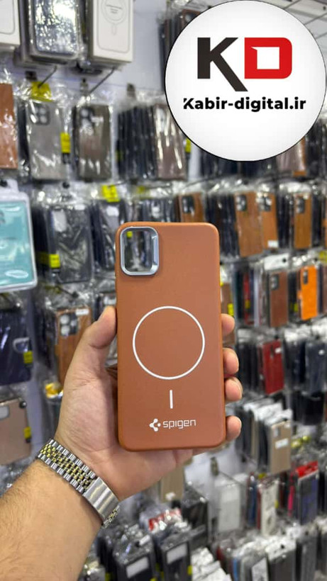 قاب گوشی Galaxy A05 سامسونگ لدر دیزاین SOFT Lether Design اسپیگن Spigen سیلیکونی طرح مگ سیف قهوه ای