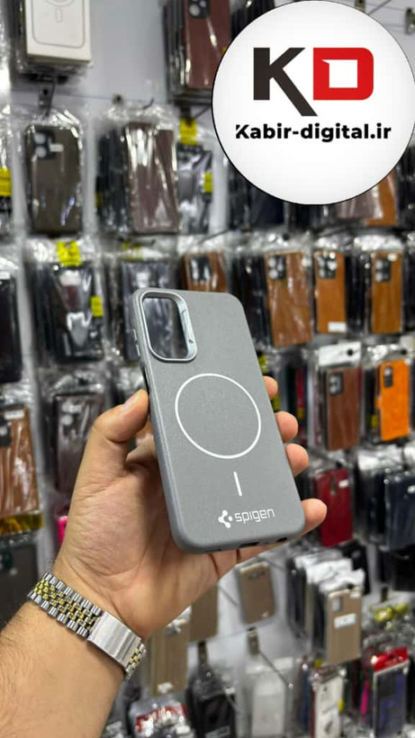 قاب گوشی Galaxy A15 / A24 / A25 سامسونگ لدر دیزاین SOFT Lether Design اسپیگن Spigen سیلیکونی طرح مگ سیف خاکستری