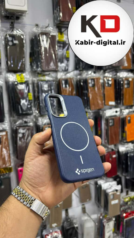 قاب گوشی Galaxy A15 / A24 / A25 سامسونگ لدر دیزاین SOFT Lether Design اسپیگن Spigen سیلیکونی طرح مگ سیف سرمه ای