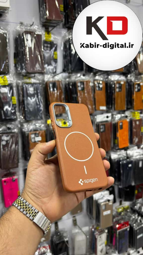قاب گوشی Galaxy A15 / A24 / A25 سامسونگ لدر دیزاین SOFT Lether Design اسپیگن Spigen سیلیکونی طرح مگ سیف قهوه ای