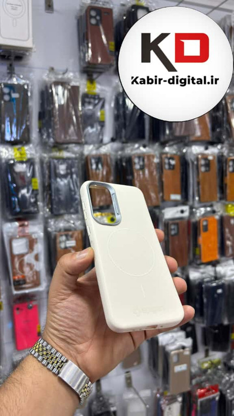قاب گوشی Galaxy A55/A35 سامسونگ لدر دیزاین SOFT Lether Design اسپیگن Spigen سیلیکونی طرح مگ سیف کرمی