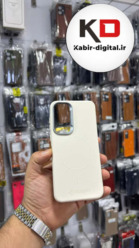 قاب گوشی Galaxy A55/A35 سامسونگ لدر دیزاین SOFT Lether Design اسپیگن Spigen سیلیکونی طرح مگ سیف کرمی
