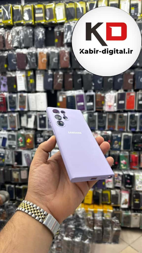 قاب گوشی Galaxy S22 Ultra سامسونگ سیلیکونی های کپی داخل پارچه ای محافظ لنز دار رنگ یاسی