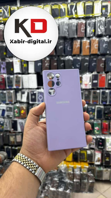 قاب گوشی Galaxy S22 Ultra سامسونگ سیلیکونی های کپی داخل پارچه ای محافظ لنز دار رنگ یاسی