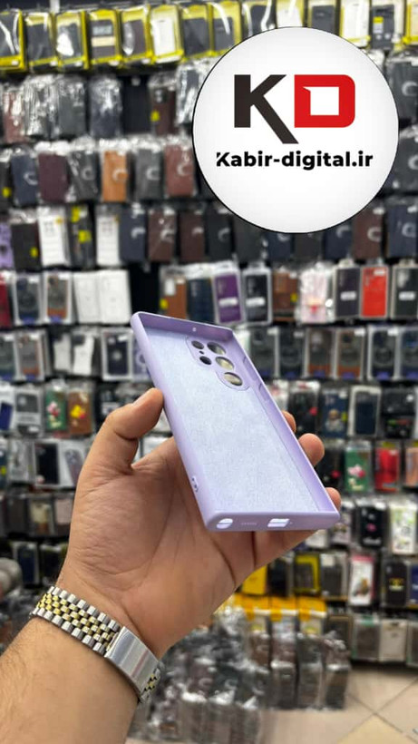 قاب گوشی Galaxy S22 Ultra سامسونگ سیلیکونی های کپی داخل پارچه ای محافظ لنز دار رنگ یاسی