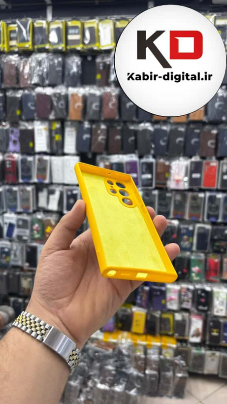 قاب گوشی Galaxy S22 Ultra سامسونگ سیلیکونی های کپی داخل پارچه ای محافظ لنز دار رنگ زرد