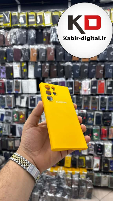 قاب گوشی Galaxy S22 Ultra سامسونگ سیلیکونی های کپی داخل پارچه ای محافظ لنز دار رنگ زرد