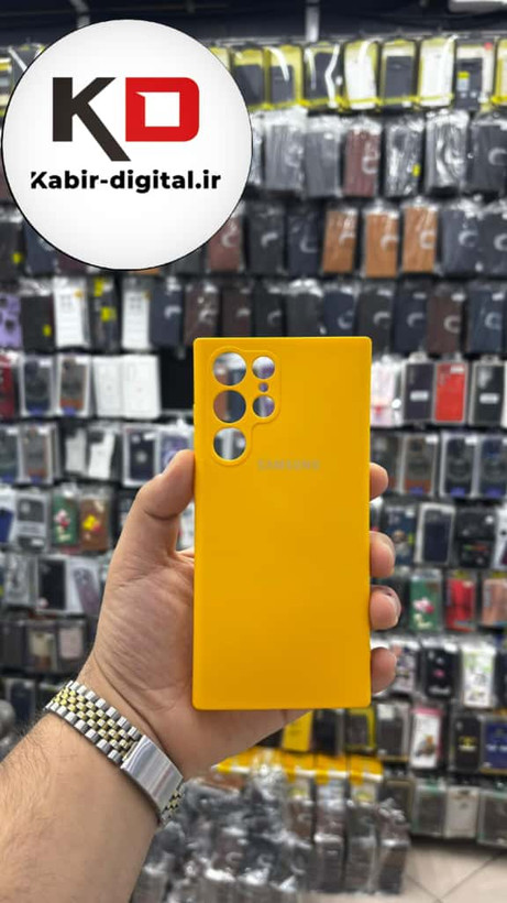 قاب گوشی Galaxy S22 Ultra سامسونگ سیلیکونی های کپی داخل پارچه ای محافظ لنز دار رنگ زرد