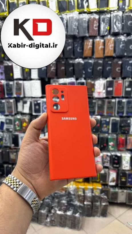 قاب گوشی Galaxy Note 20 Ultra سامسونگ سیلیکونی های کپی داخل پارچه ای محافظ لنز دار رنگ نارنجی