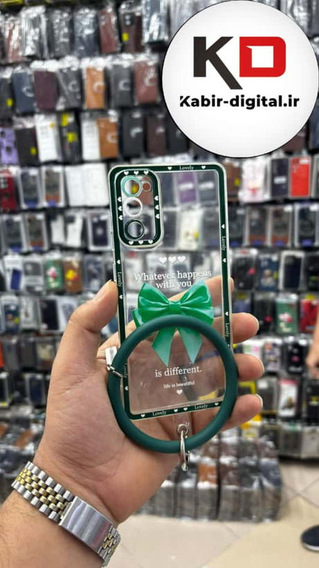 قاب گوشی Galaxy S20 FEسامسونگ طرح ژله ای شفاف پاپیونی النگویی محافظ لنز دار سبز